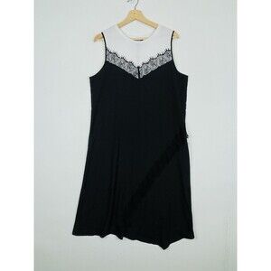 DKNY Black White Crepe Jersey Lace Sleeveless A-Line Dress Womens Medium NEW NWT